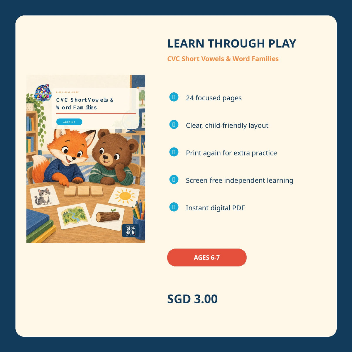CVC Short Vowels & Word Families - Printable Workbook Ages 6-7 preview 4