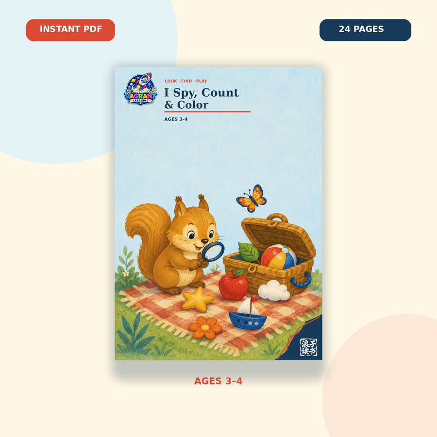 I Spy Count and Color printable activity workbook for children ages 3 to 4