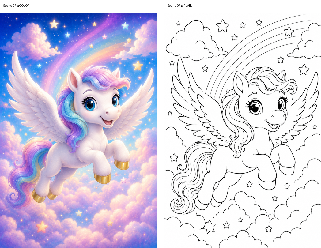 Magical Friends Ages 4–5 pegasus color reference and coloring page preview