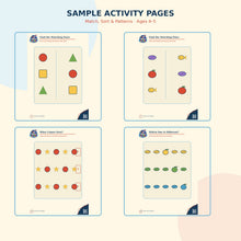 Match Sort and Patterns printable logic workbook for children ages 4 to 5