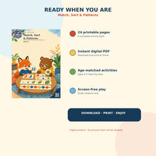 Match Sort and Patterns printable logic workbook for children ages 4 to 5