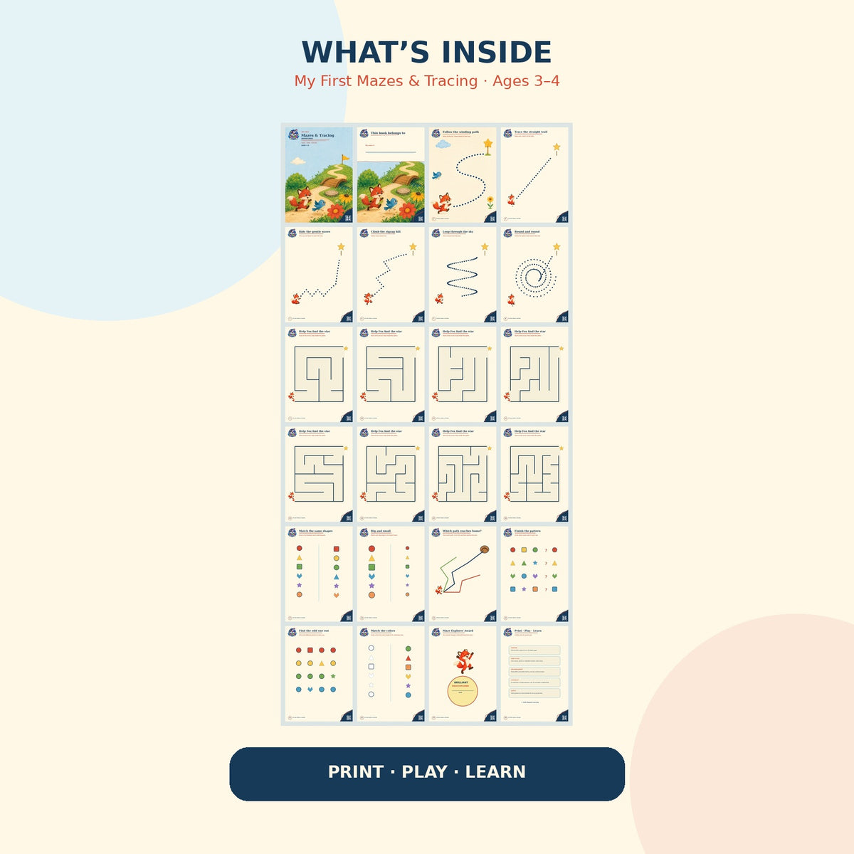 My First Mazes and Tracing Adventures printable workbook for children ages 3 to 4