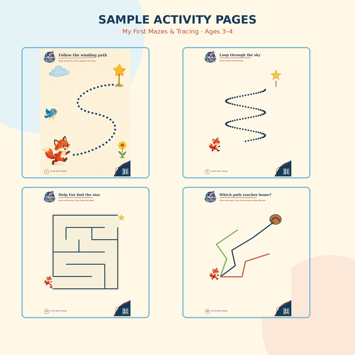 My First Mazes and Tracing Adventures printable workbook for children ages 3 to 4