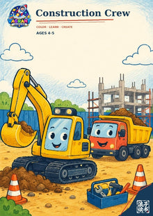 Construction Crew printable colouring book cover for ages 4 to 5