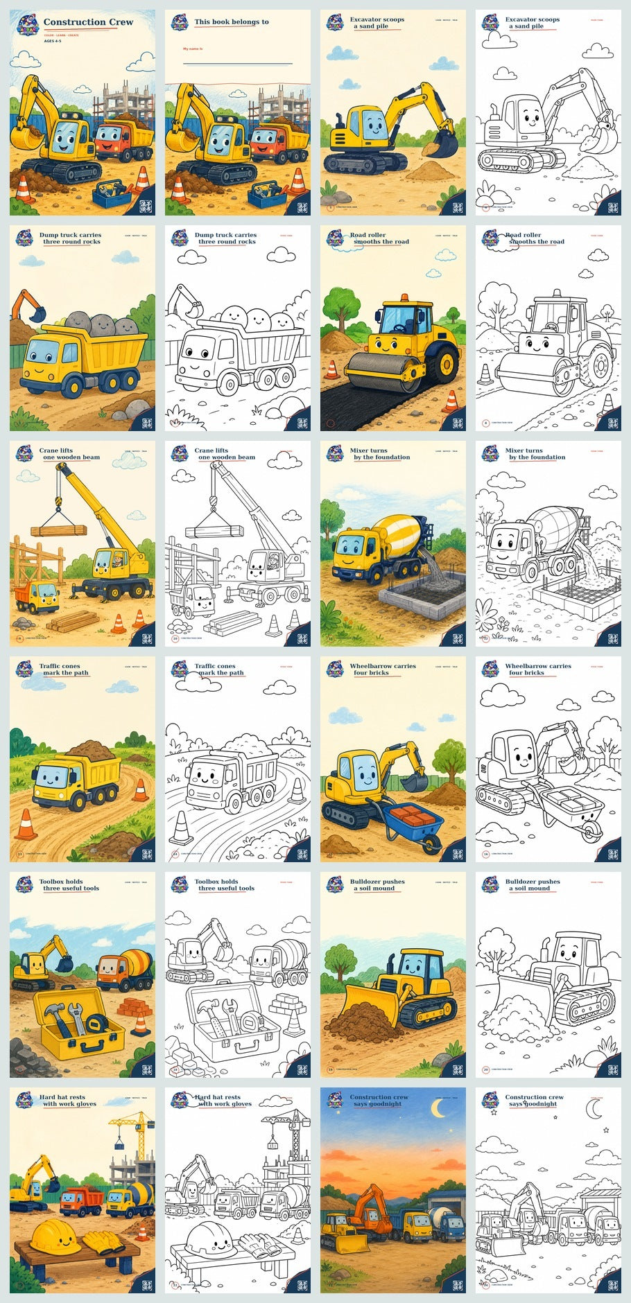 Construction Crew 24-page printable PDF overview