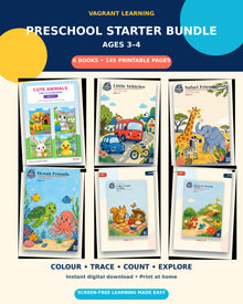 Preschool Starter Bundle ages 3 to 4 with six printable activity books