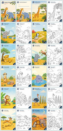 Safari Friends 24-page printable PDF overview