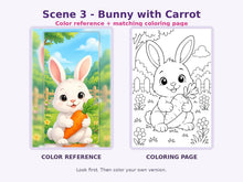 Cute Animals Ages 3–4 bunny color reference and matching coloring page preview