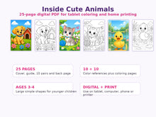 Cute Animals Ages 3–4 digital coloring book inside pages and features preview