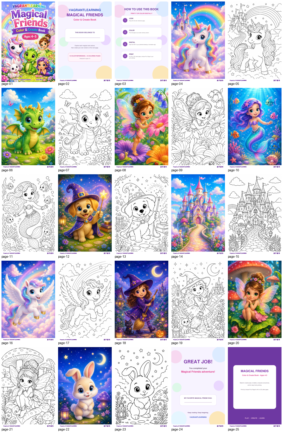 Magical Friends Ages 4–5 25-page digital coloring book preview